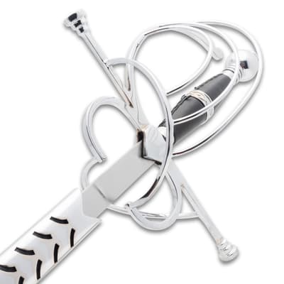 Close-up of rapier's intricate hilt design