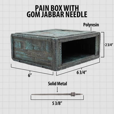 Pain box and Gom Jabbar needle with dimensions and materials