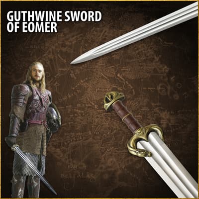 Guthwine sword with warrior in armor on a map background
