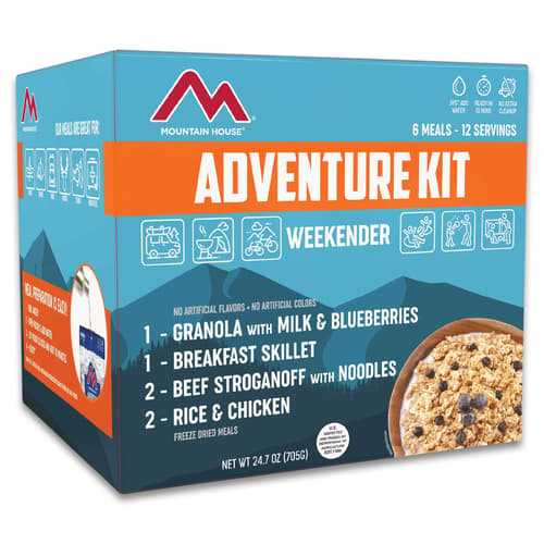 The Mountain House Adventure Weekender Kit comes in a convenient box