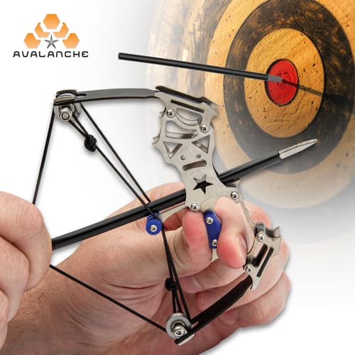 Full image of the Avalanche Mini Novelty Bow Set drawn back ready to shoot.