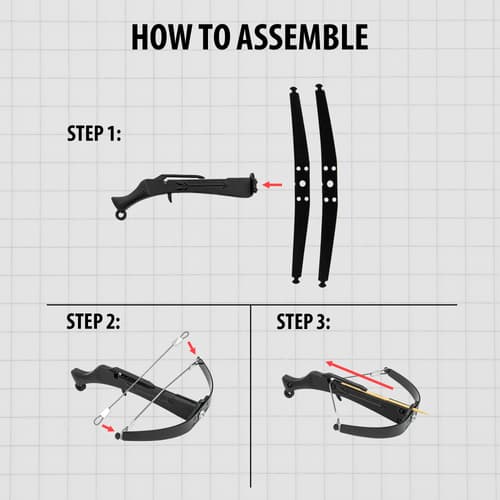 Multiple images showing how to assemble the Toothpick Crossbow