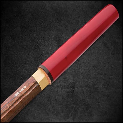 Shinwa ScarletFang Handmade Shirasaya / Samurai Sword - Double-Edged Blade; Exclusive Hand Forged Black Damascus Steel; Red Hand Lacquered Hardwood - Functional, Battle Ready, Ninja Sleek - Full Tang