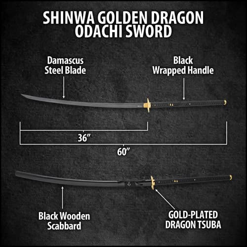 The hand-lacquered, black wooden scabbard protects the blade while adding classic style to this 60” overall katana