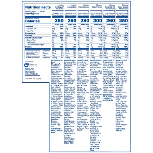 A chart of the the nutritional value of each entree