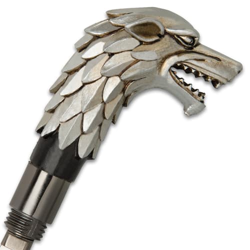 Antique Wolf Head Sword Cane - Stainless Steel Blade, Cold Cast Resin Handle, Aluminum Shaft, Rubber Toe - Length 36 1/4”