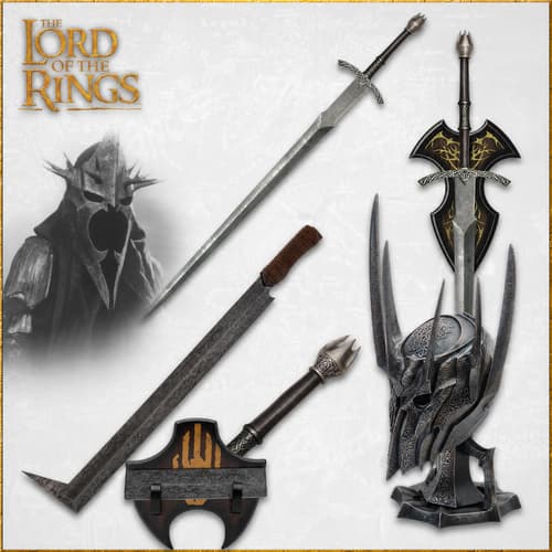 Collection of fantasy weapons and helmets with intricate designs