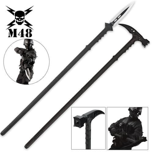 All black M48 tactical survival hammer and spear head casted in stainless steel blade and fiberglass handles