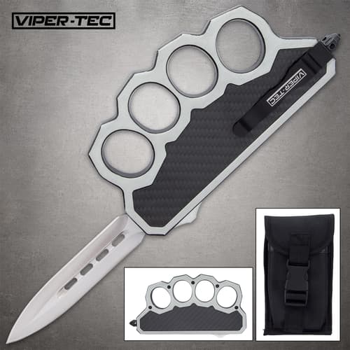 Knuckle knife with carbon fiber inlay and black pouch