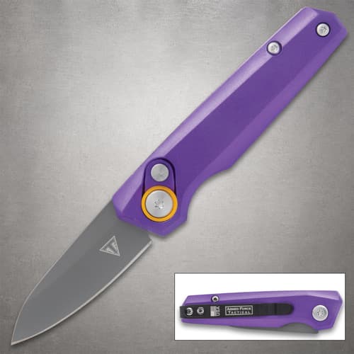 Purple folding knife with stainless steel blade