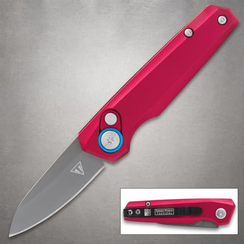 Red folding knife with stainless steel blade
