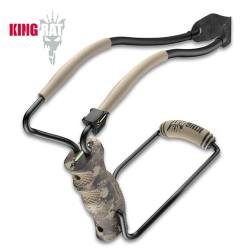 The Barnett Black Widow Hunter has a knurled grip with folding wrist brace and red speed band.