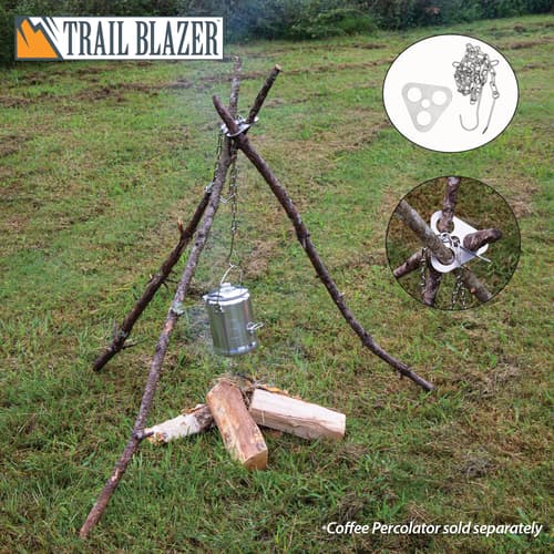 The Trailblazer Camp Cooking Hanging Tripod turn three branches into a cooking hanging tripod