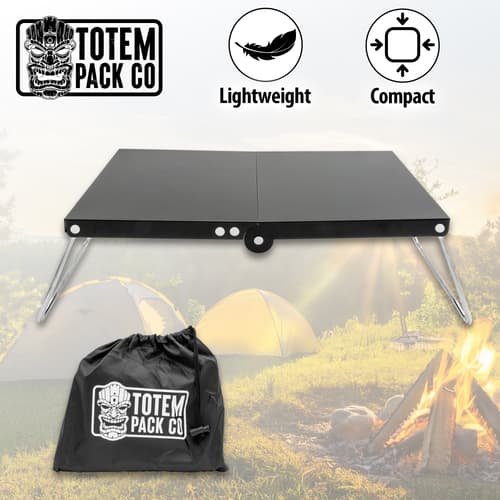 The Totem Pack Co. Small Foldable Camp Table and carrying bag.