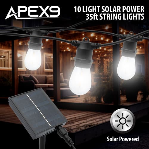 Full image of the Apex9 10 Light Solar Power 35ft. String Lights.