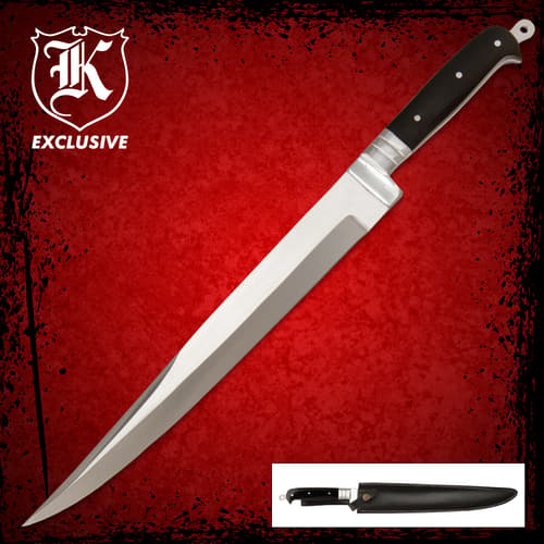 Arabian Khyber Bowie Knife with stainless steel blade, black ABS handle, and sheath inset