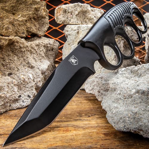 Sentry Knucklebuster Knife With Sheath - Stainless Steel Blade, Non-Reflective Finish, Aluminum Handle - Length 9 1/4”