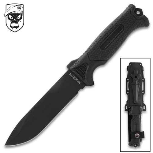 Tactical knife with sheath and logo