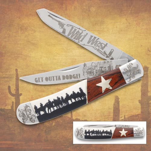 Folding knife with Wild West theme and star handle