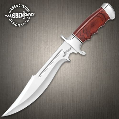Gil Hibben Legionnaire Bowie Knife II With Leather Belt Sheath - 7Cr17 Stainless Steel Blade, Dark Brown Pakkawood Handle, Stainless Steel Guard And Pommel