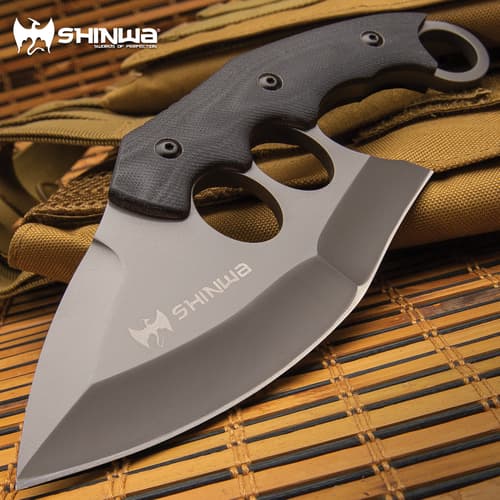Shinwa Yaobai Ulu Knife And Sheath - 3Cr13 Stainless Steel Blade, Non-Reflective Finish, G10 Handle Scales - Length 7 3/4”