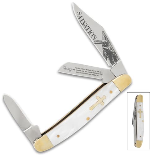 Christian Pearl Stockman Pocket Knife with all blades open