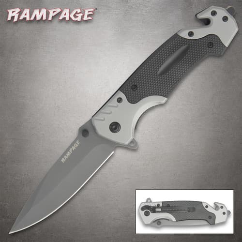 Rampage folding knife with black handle and silver blade