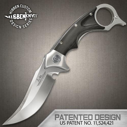 Full image of the Gil Hibben Folding Recurve Kerambit opened.