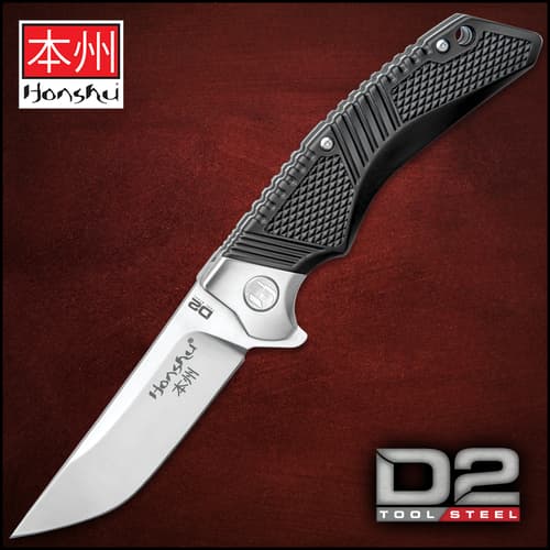 Honshu Premium Sekyuriti Ball Bearing Opening Pocket Knife - D2 Tool Steel Blade, TPU Handle Scales, Steel Pocket Clip