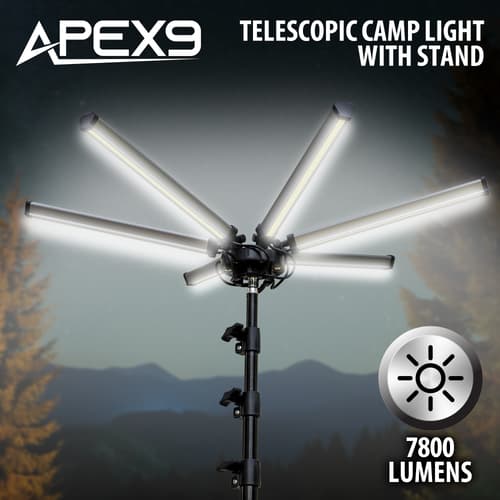 Full image of the Apex9 Telescopic Camp Light with Stand.