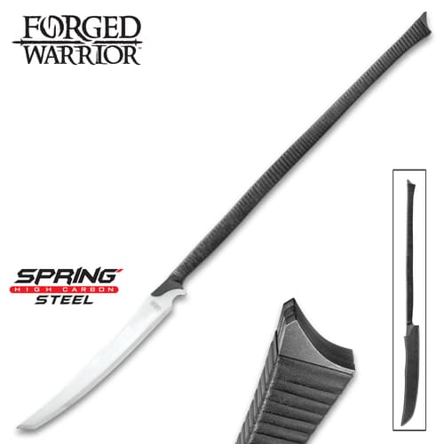 Forged warrior spear with a high carbon steel blade extended from polyurethane wrapped handle 42 inch length in total