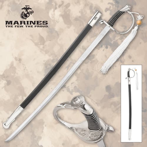 Marine ceremonial sword with scabbard and detailed hilt
