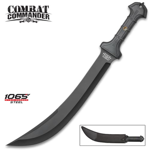 Combat Commander Thrax Gladius / Gladiator Sword - 1065 High Carbon Steel, Black - Rubberized TPR - Heavy Duty Nylon Belt Sheath - Modern Tactical Take on Ancient Roman / Thracian Sica - 24"