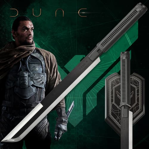 Character in armor holding a knife with a futuristic background