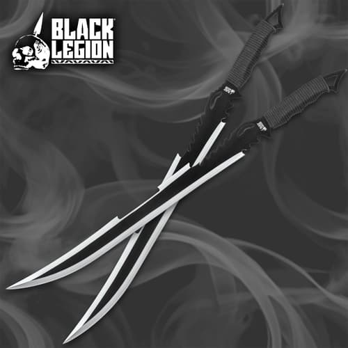 Black Legion Death Stalker Two-Piece Sword Kit - Stainless Steel Construction, Cord-Wrapped Handles, Nylon Sheaths - Lengths 25 3/4”