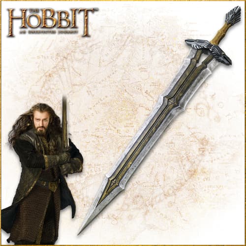 Character holding a sword with a map background