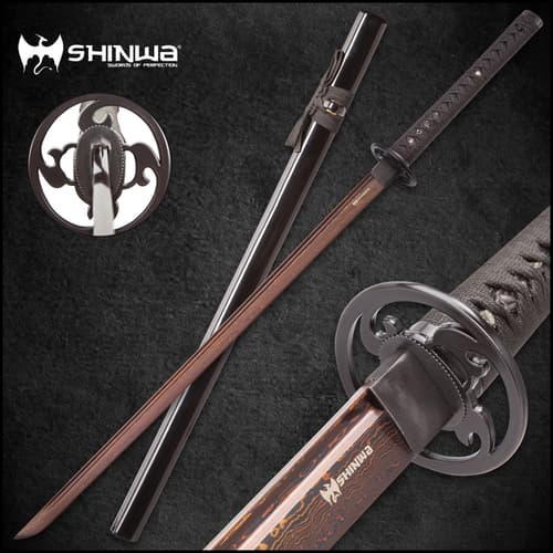 Shinwa Unbroken Night Handmade Katana / Samurai Sword - Hand Forged Black Damascus Steel - Razor Sharp, Full Tang - Fully Functional, Battle Ready, Ninja Sleek - Faux Ray Skin