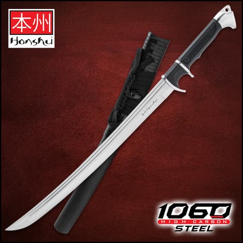 Honshu high carbon steel sword with a black tpr textured no slip grip handle