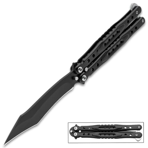 The Black Night Butterfly Knife open and secured