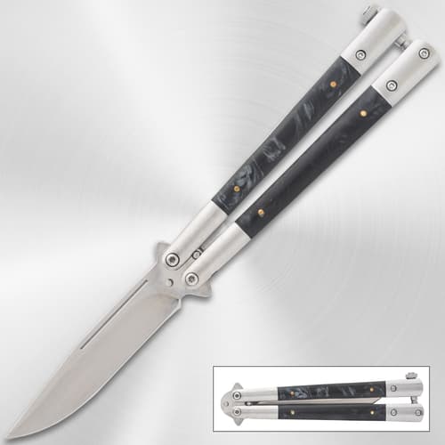 Black Marble Stainless Steel Butterfly Knife