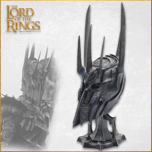 Sauron's helmet with intricate designs, side view