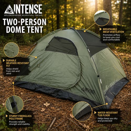 Two-person dome tent with weather-resistant features
