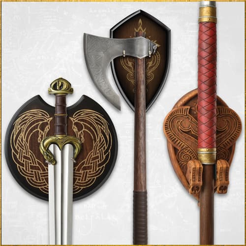 Decorative shields and weapons from Lord of the Rings