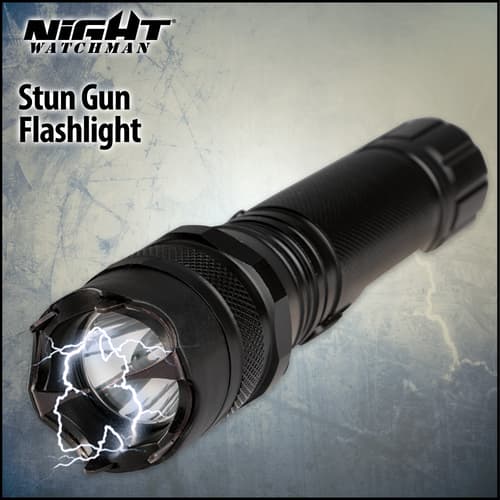 Black stun gun flashlight with electric sparks