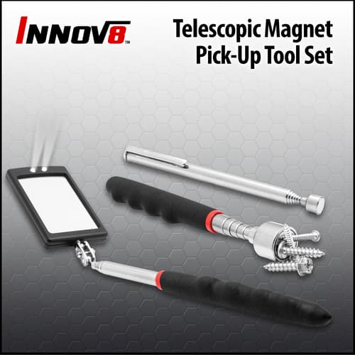 Telescopic magnet pick-up tool set with screws