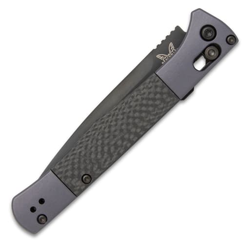 A 3 9/10”, black DLC-coated blade, made of premium S90V super steel, ensures phenomenal edge retention for prolonged life