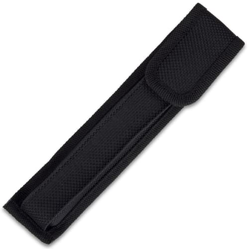 The impressive stiletto pocket knife can be carried and stored in its tough nylon belt sheath with Velcro closure flap