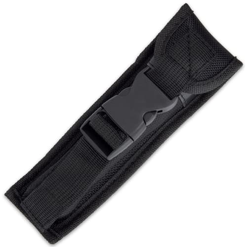 Black nylon belt sheath with a quick release buckle closure.