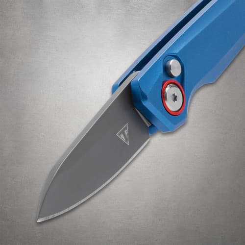 Close-up of blue knife with open blade