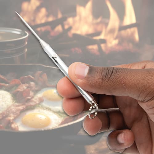 Silver Titanium Spring Toothpick in hand